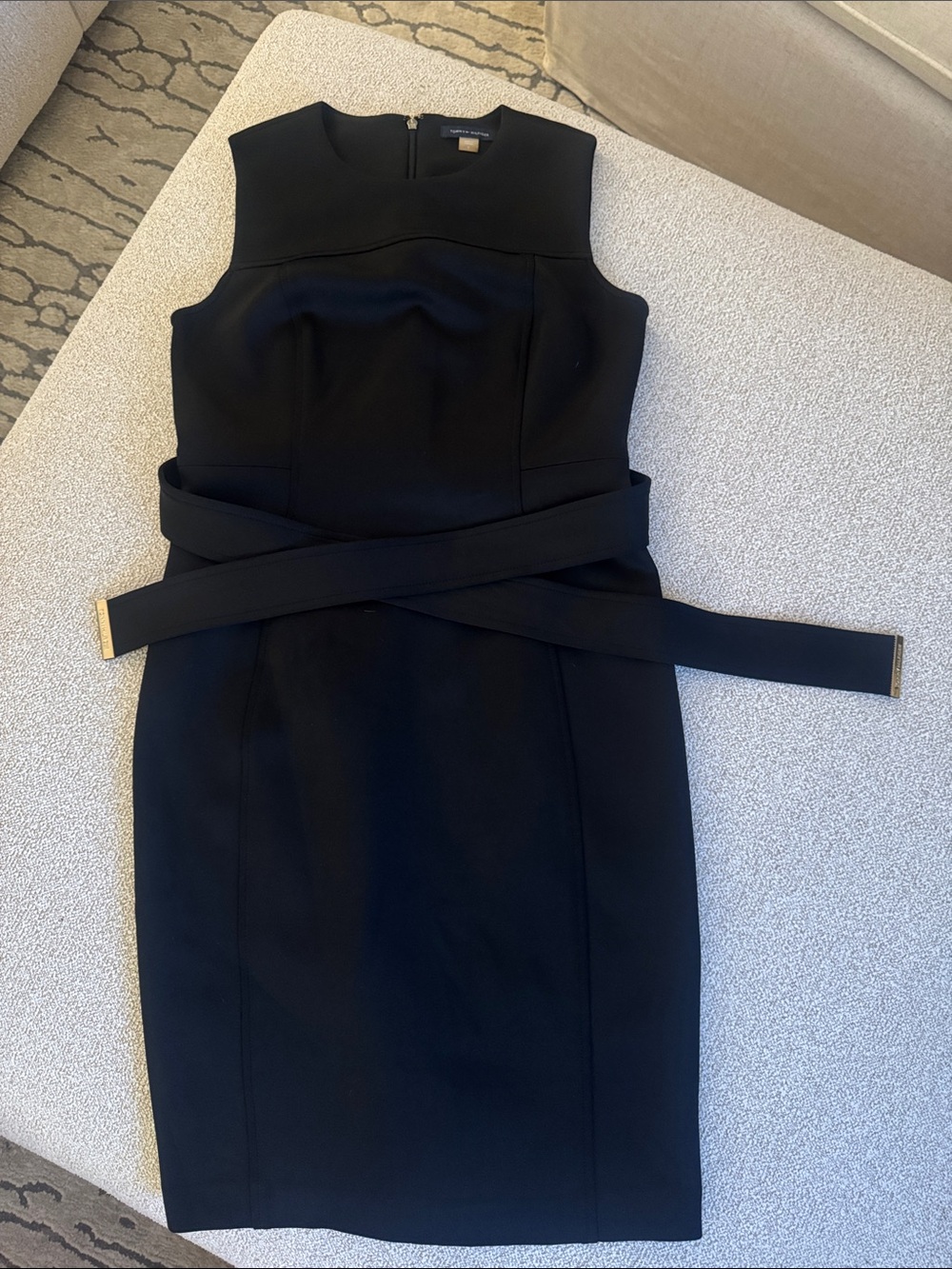 Tommy Hilfiger Black Sleeveless Sheath Dress with Waist Tie